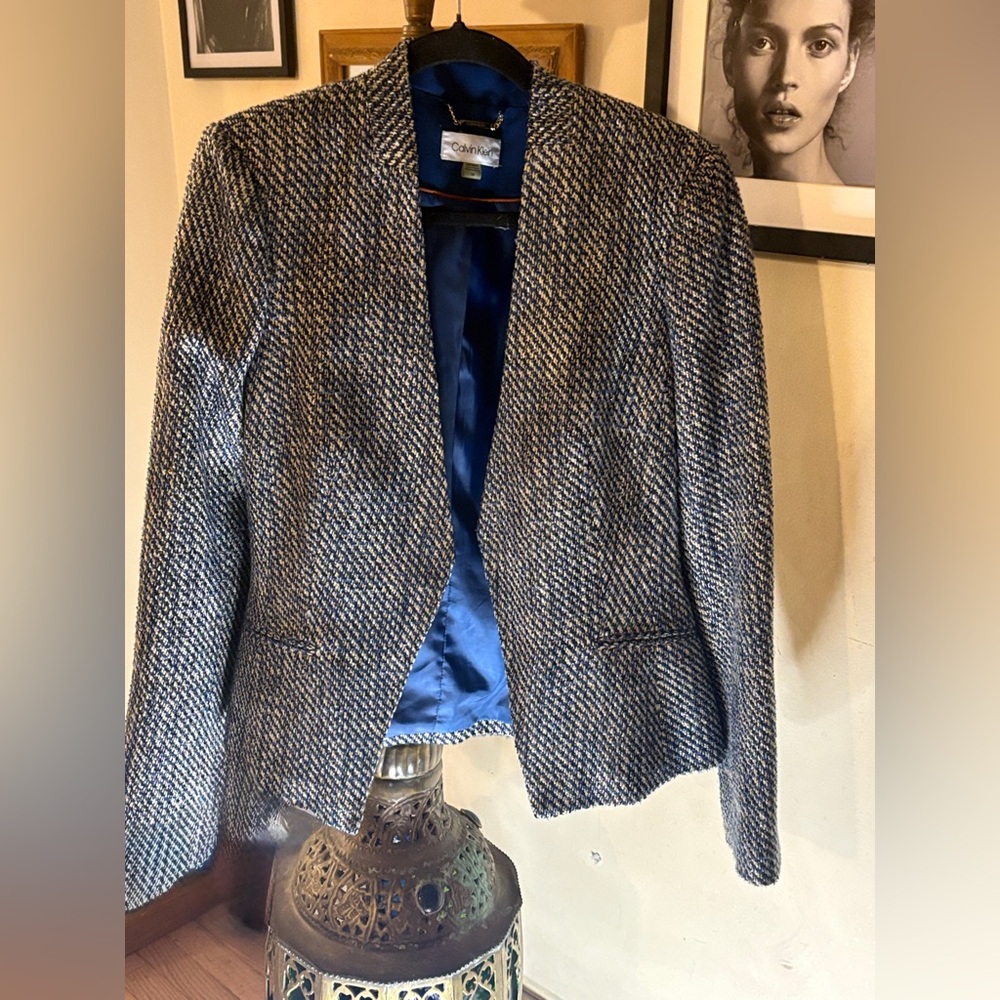 Calvin Klein Navy and Cream Tweed Jacket